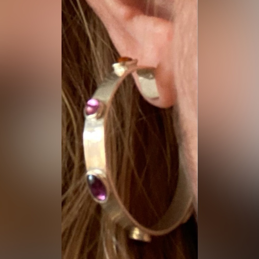 Sterling Silver Hoops with semiprecious stones - Picture 4 of 10
